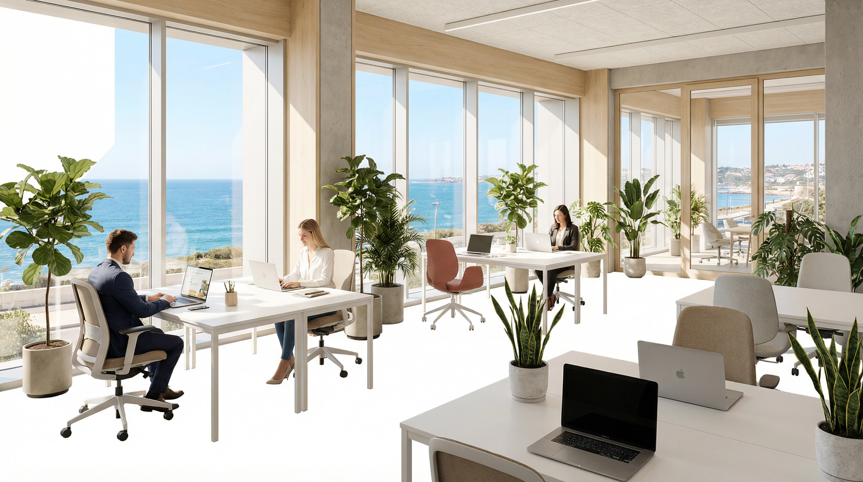 Espaço de coworking em Oeiras com vista para o mar